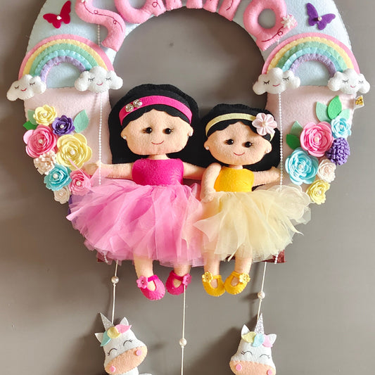 Sisters on the Swing with Unicorn