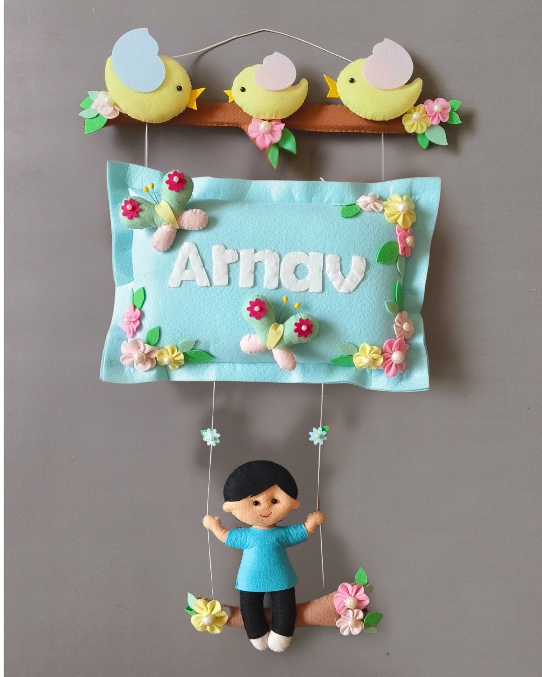 Bird Family with a Boy on Swing