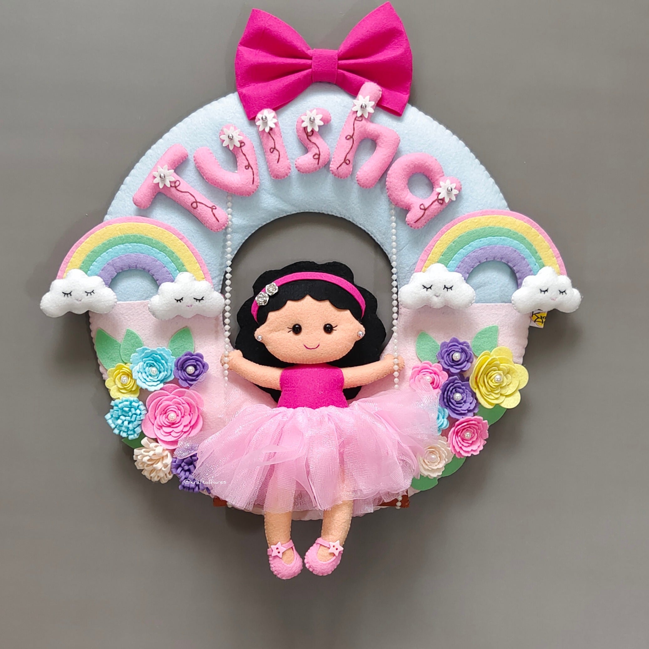 Personalised Girl on Swing with Rainbow Handmade Kids Room Decor