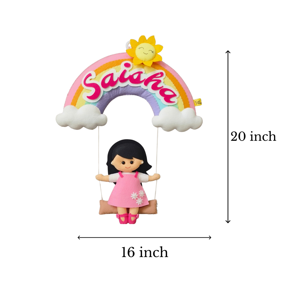 Personalised rainbow name hanging with a girl
