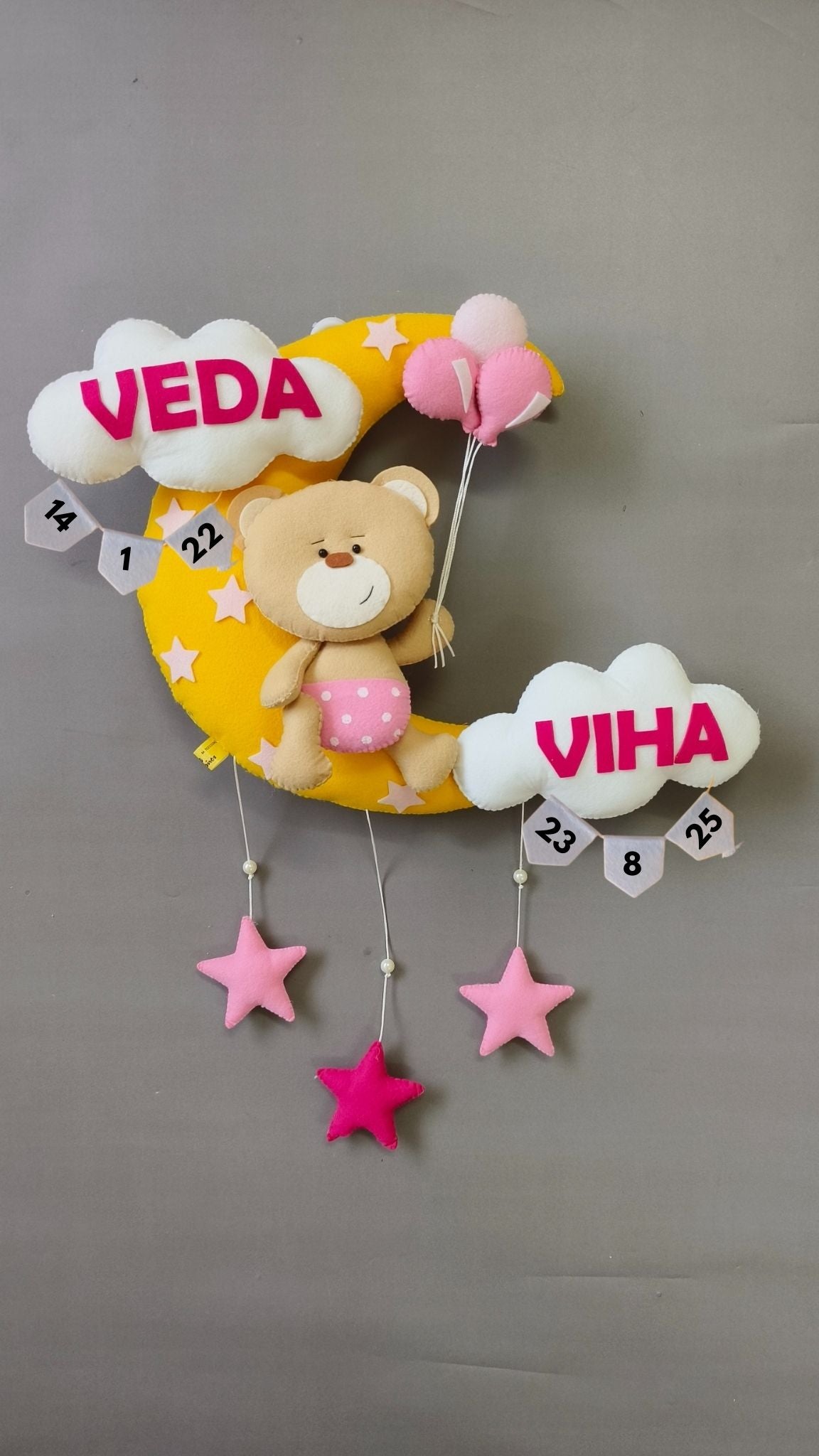 Personalised Teddy on Moon with Balloons — Perfect Gift for Siblings