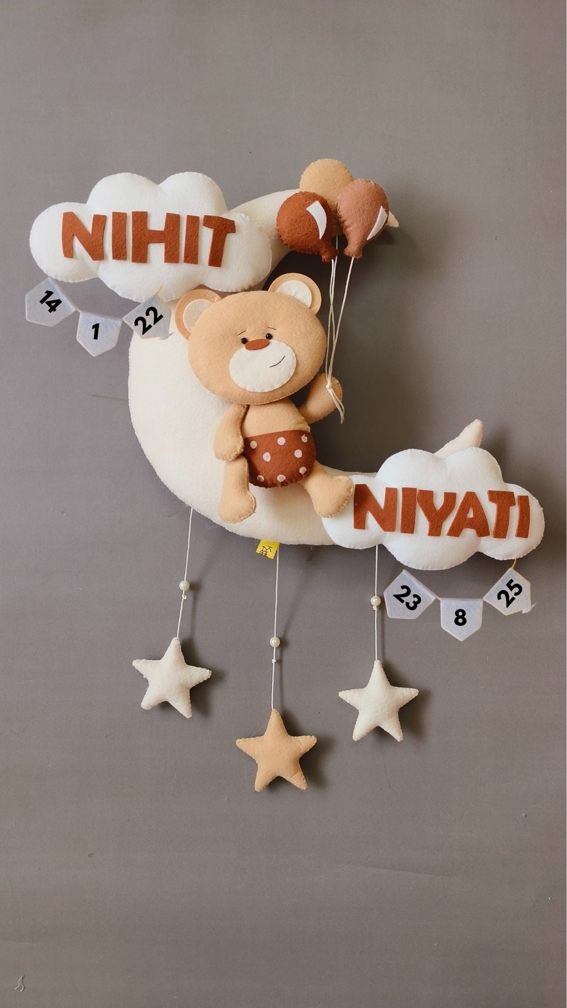 Personalised Teddy on Moon with Balloons — Perfect Gift for Siblings