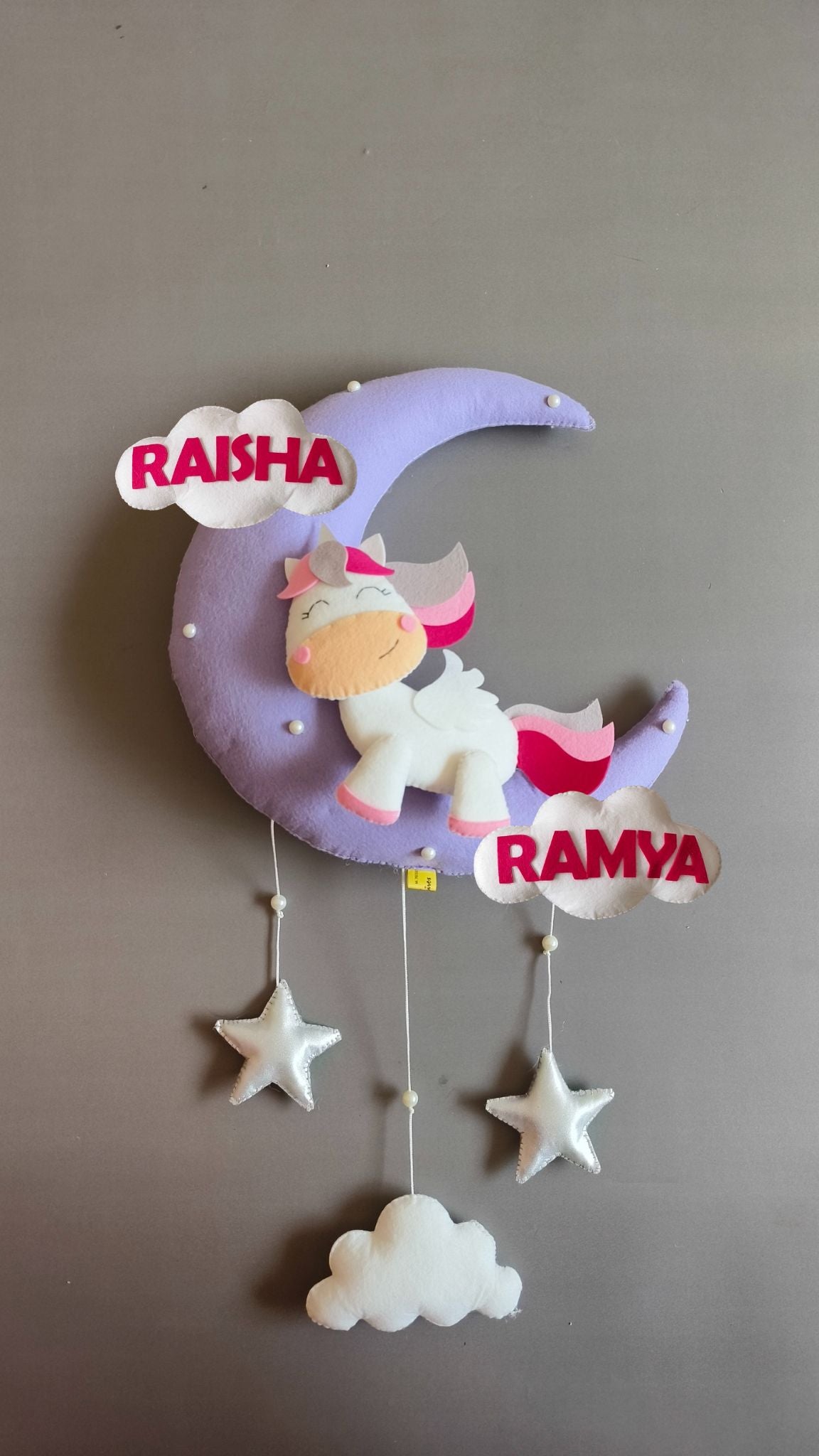 Personalised cute unicorn on the moon for siblings