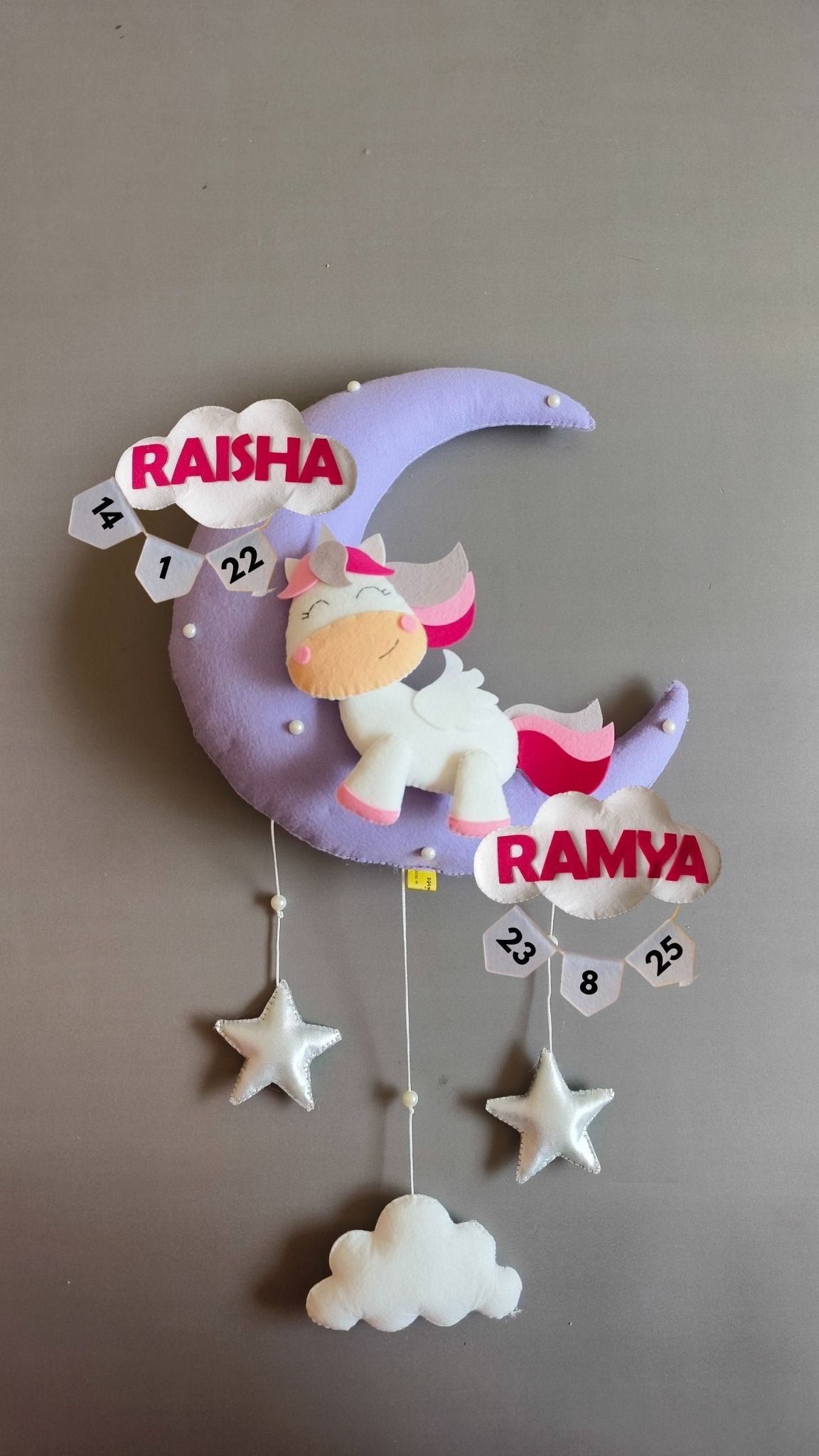 Personalised cute unicorn on the moon for siblings