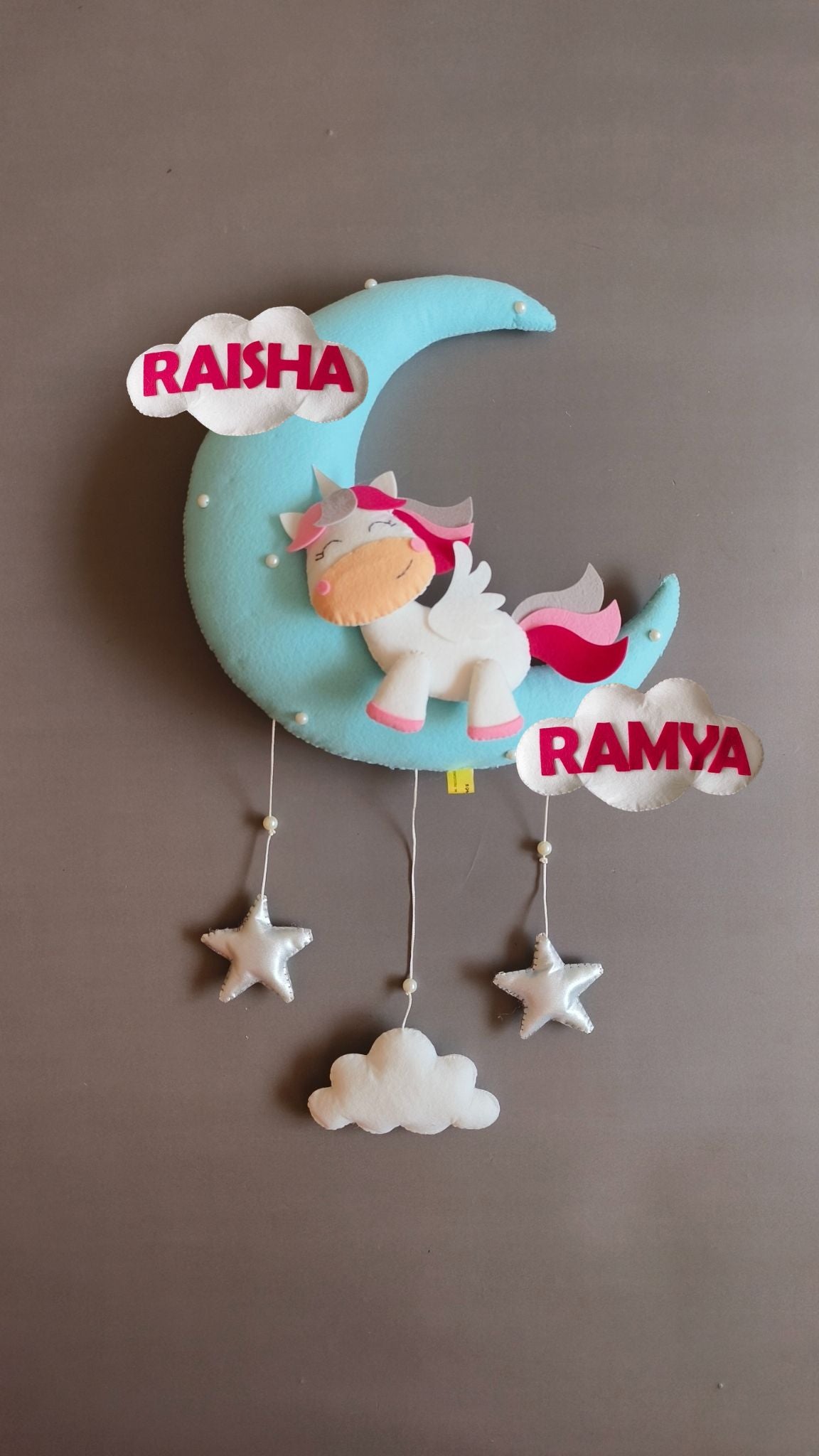 Personalised cute unicorn on the moon for siblings