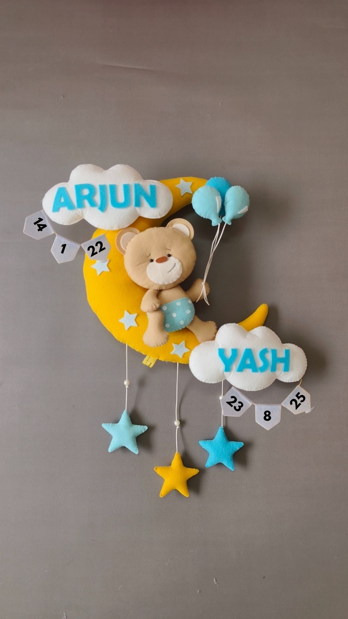 Personalised Teddy on Moon with Balloons — Perfect Gift for Siblings