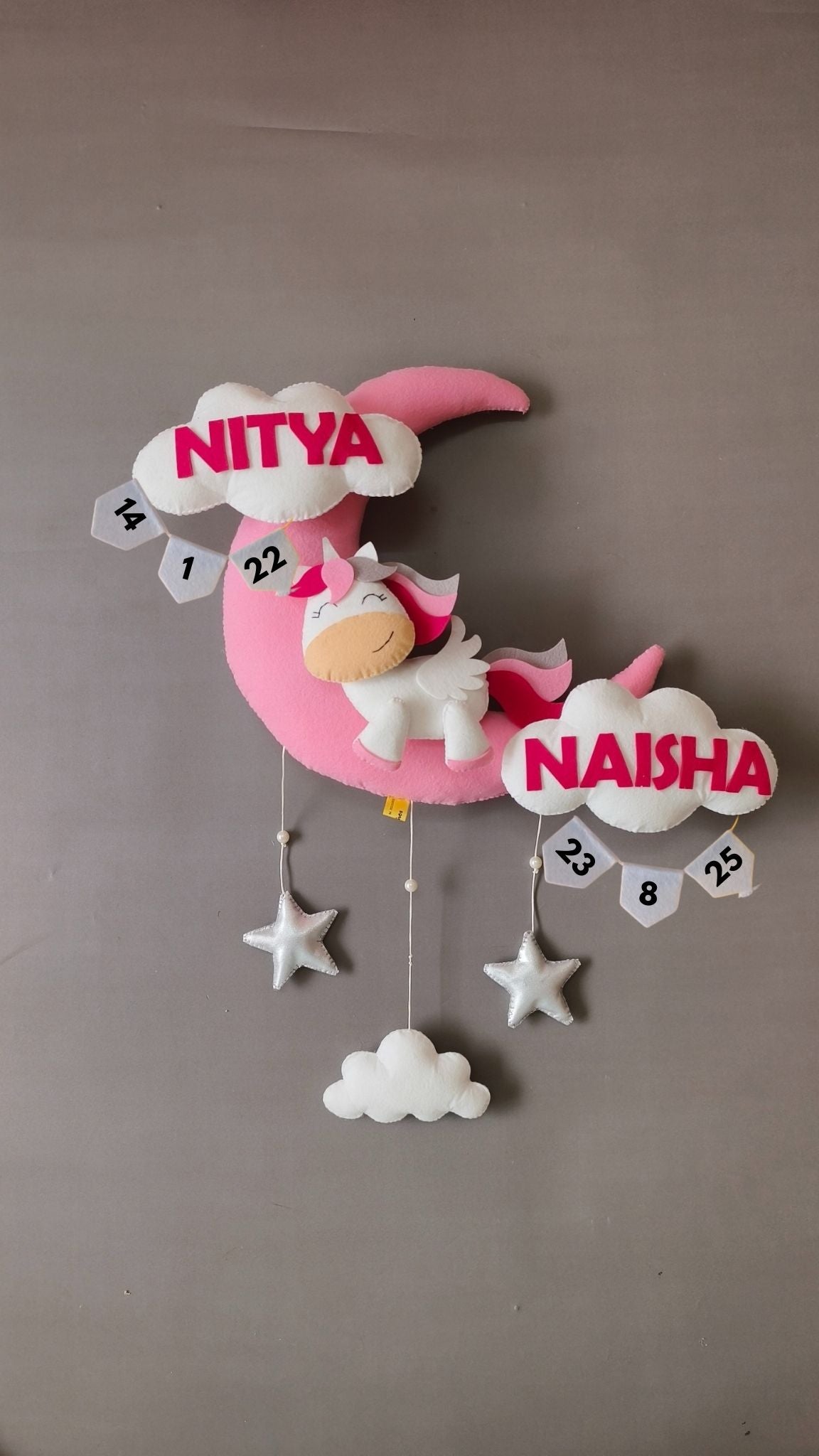 Personalised cute unicorn on the moon for siblings