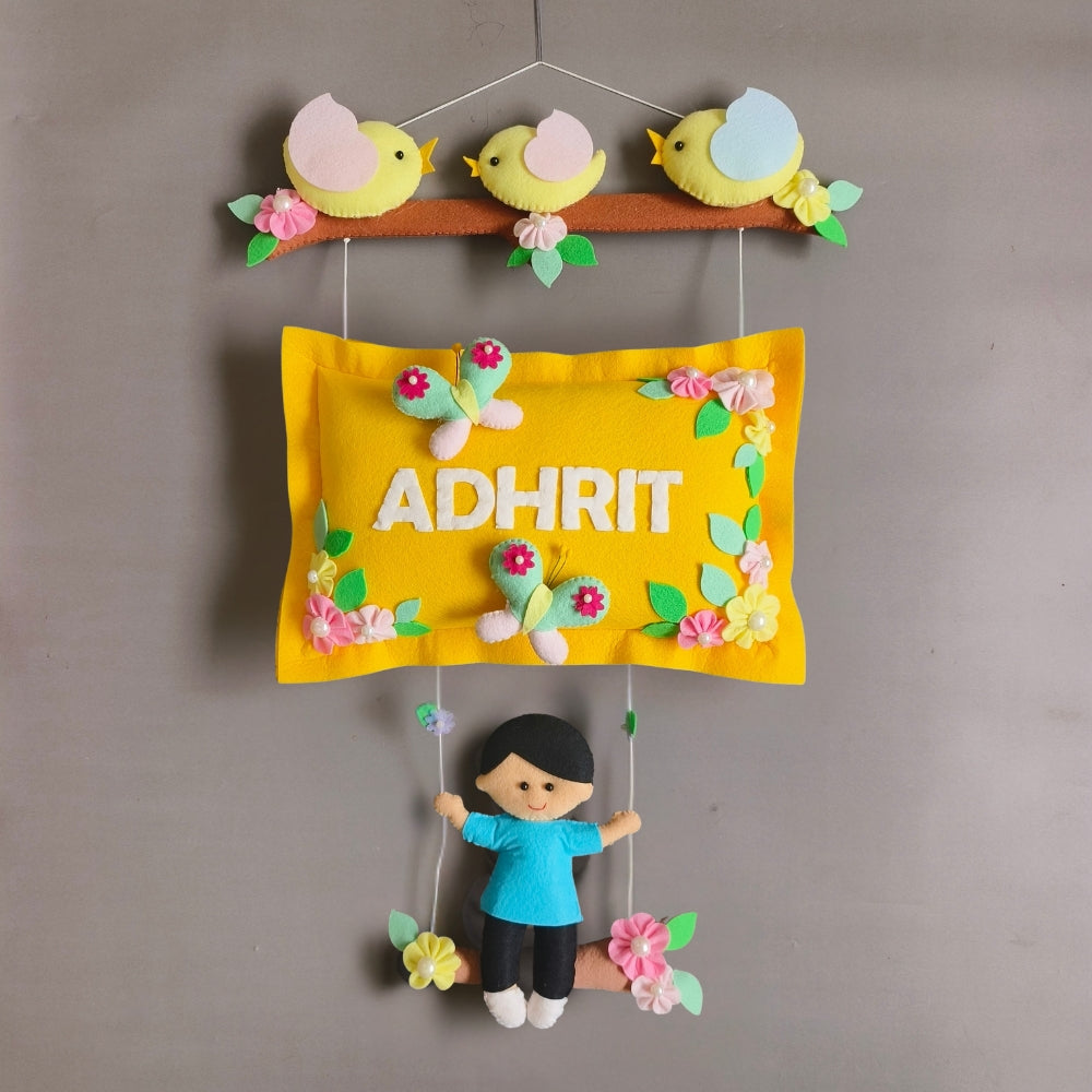 Personalized Bird Family with a Boy on Swing