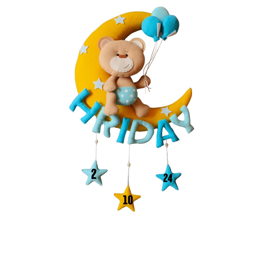 Teddy on moon with balloons