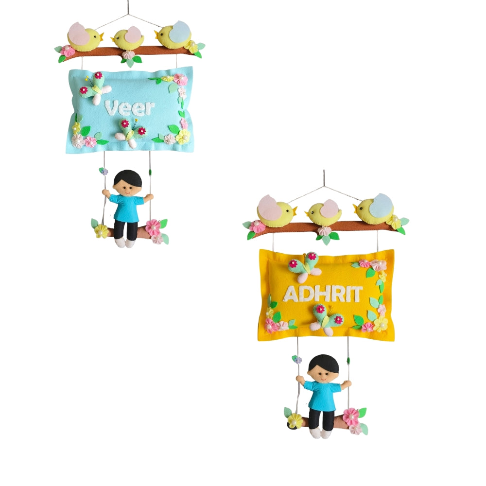 Personalized Bird Family with a Boy on Swing