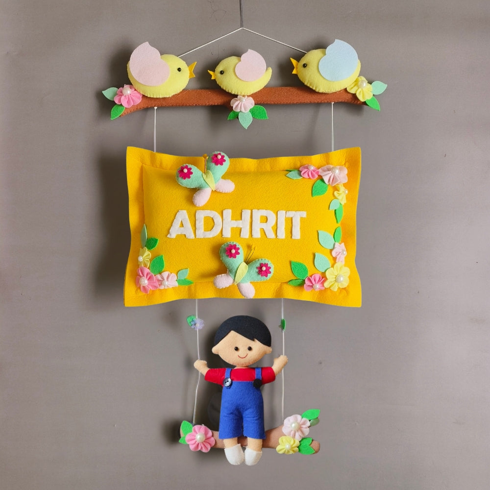 Personalized Bird Family with a Boy on Swing