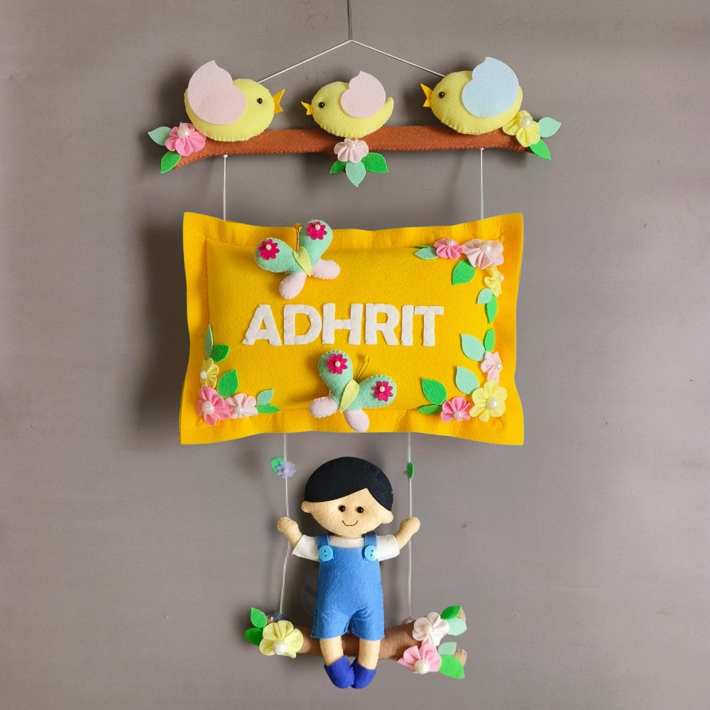 Personalized Bird Family with a Boy on Swing