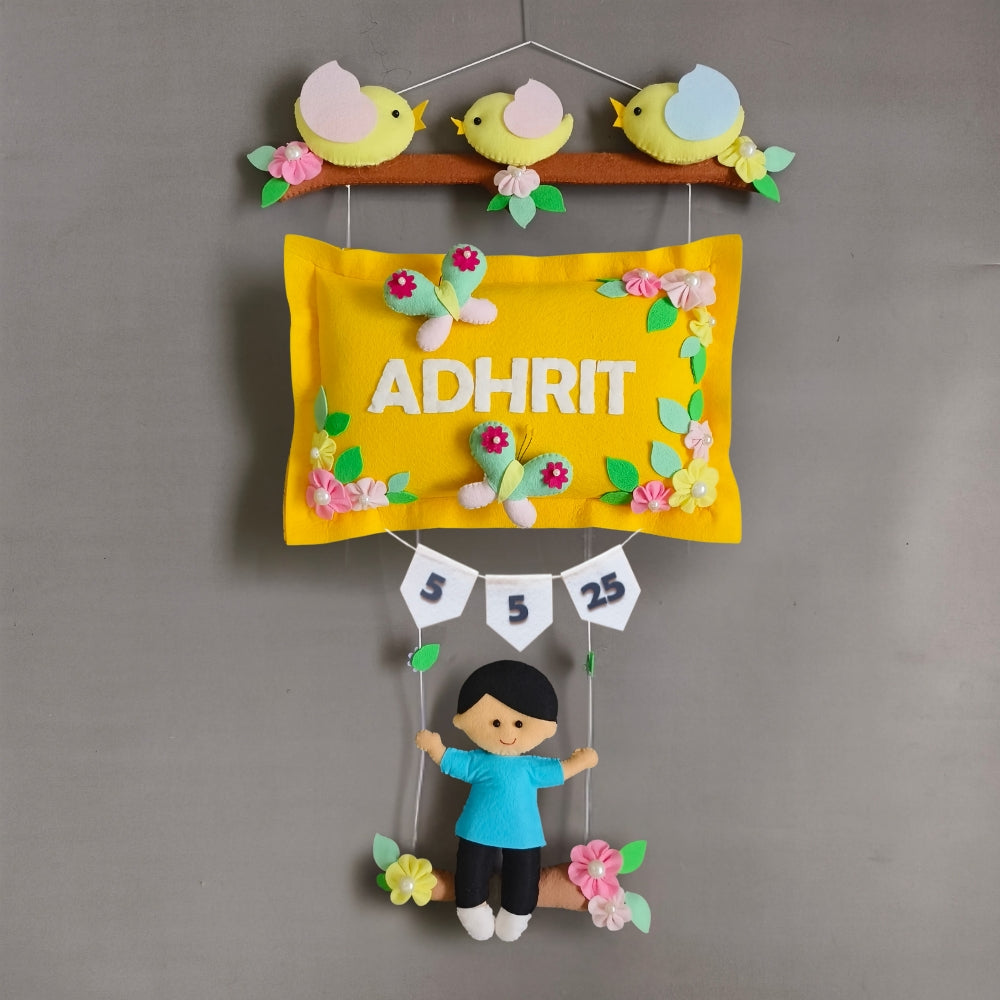 Personalized Bird Family with a Boy on Swing