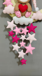 Personalised Teddy on Moon with Stars Handmade Kids Room Decor