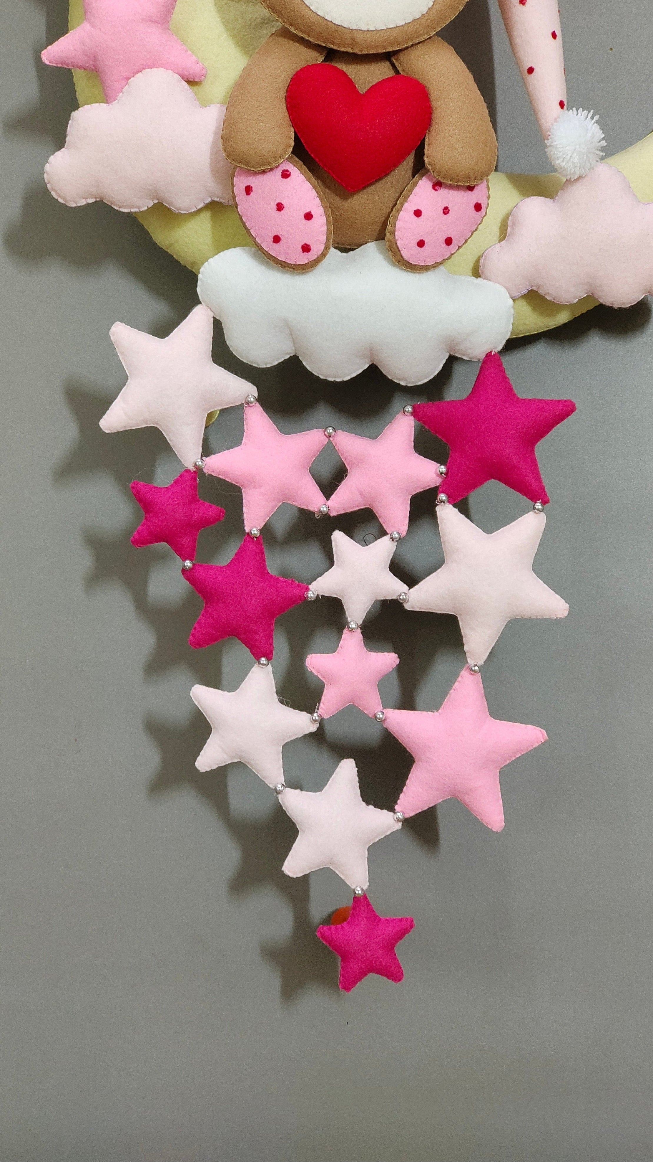 Personalised Teddy on Moon with Stars Handmade Kids Room Decor