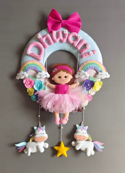 Girl on swing with Unicorn