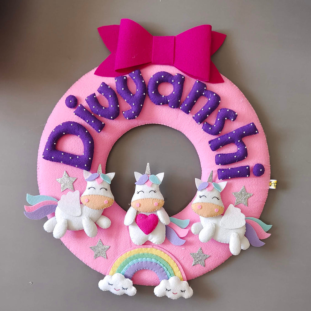 Personalised Magical Unicorn Wall Hanging with Name for Kids Bedroom