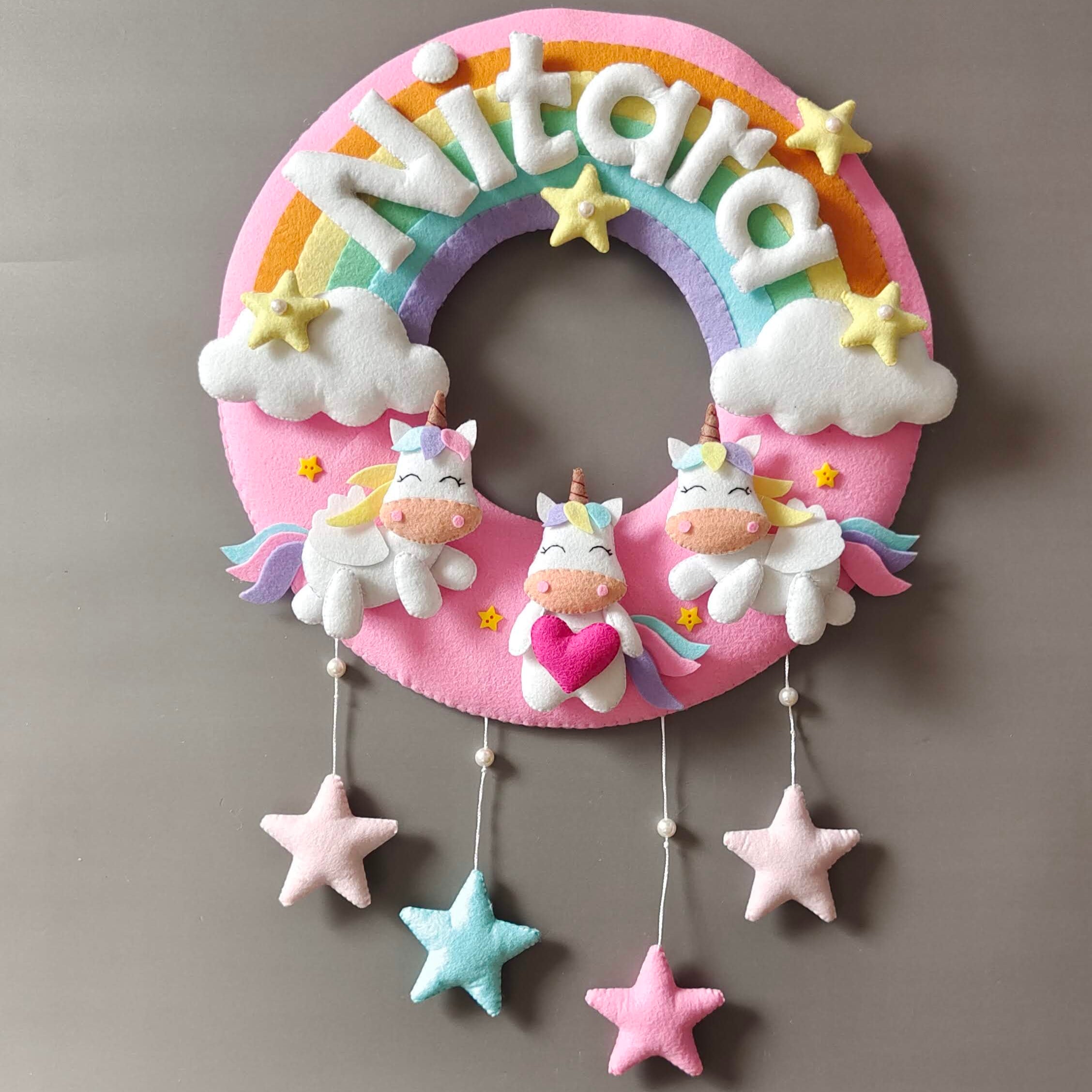 Personalised Unicorns with Rainbow Premium Handmade Wall Decor