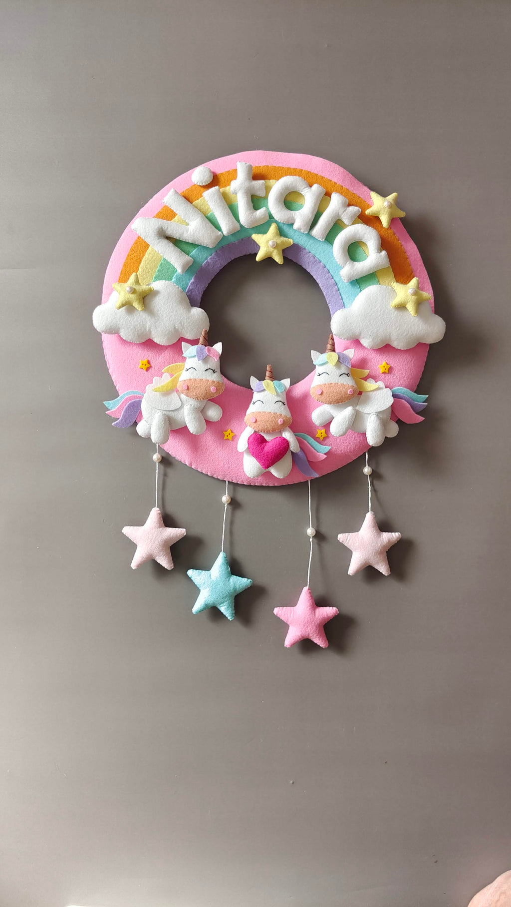 Personalised Unicorns with Rainbow Premium Handmade Wall Decor