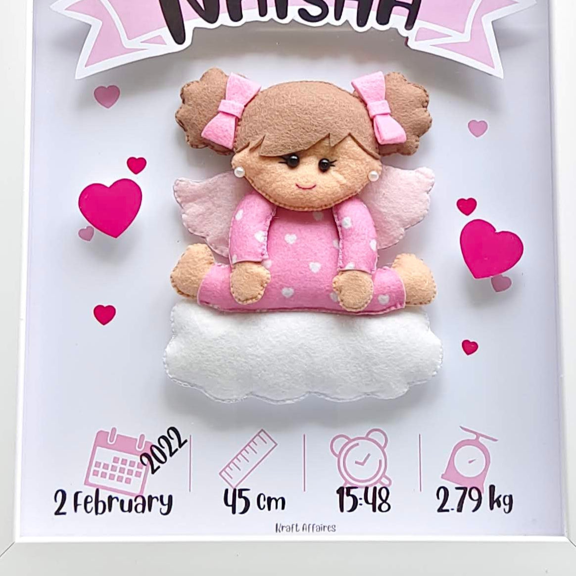 Personalised baby girl angel birth memory frame for newborn baby