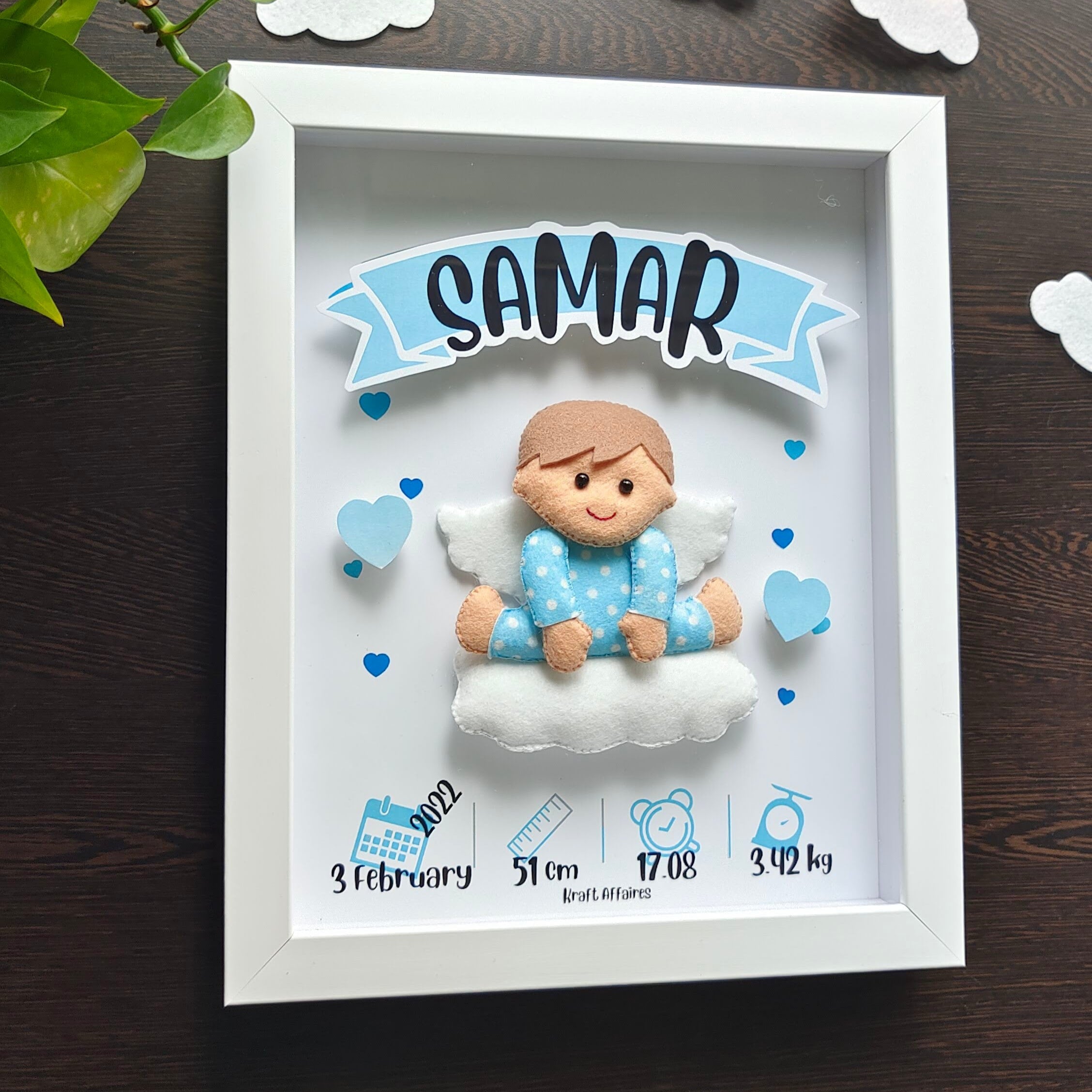 Personalised baby boy angel birth memory frame