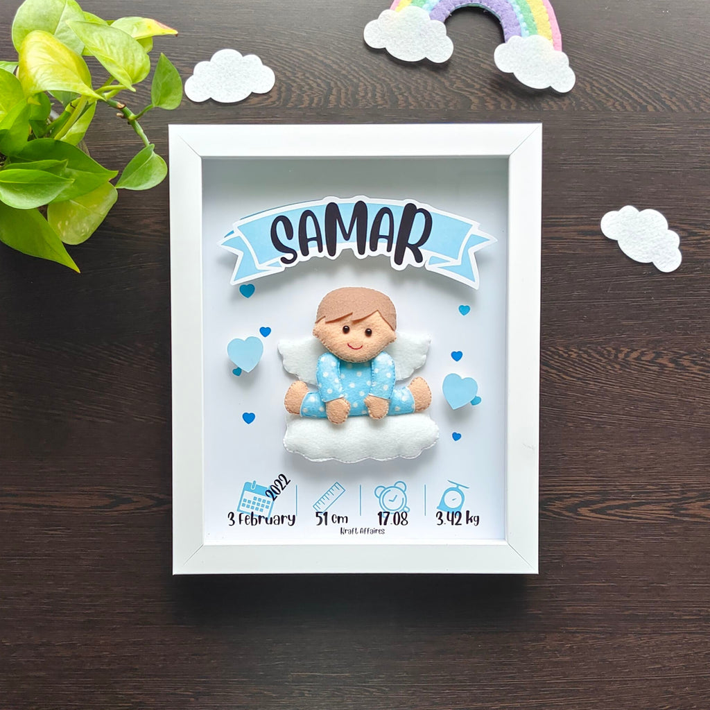 Personalised baby boy angel birth memory frame