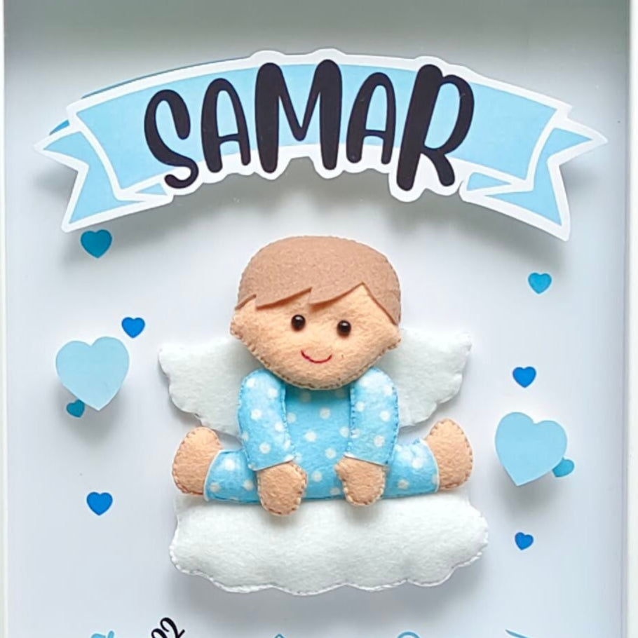 Personalised baby boy angel birth memory frame