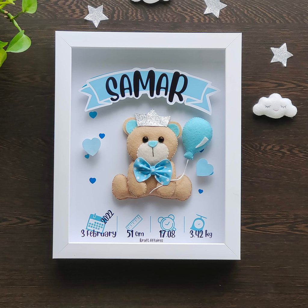 Personalised prince teddy birth memory frame