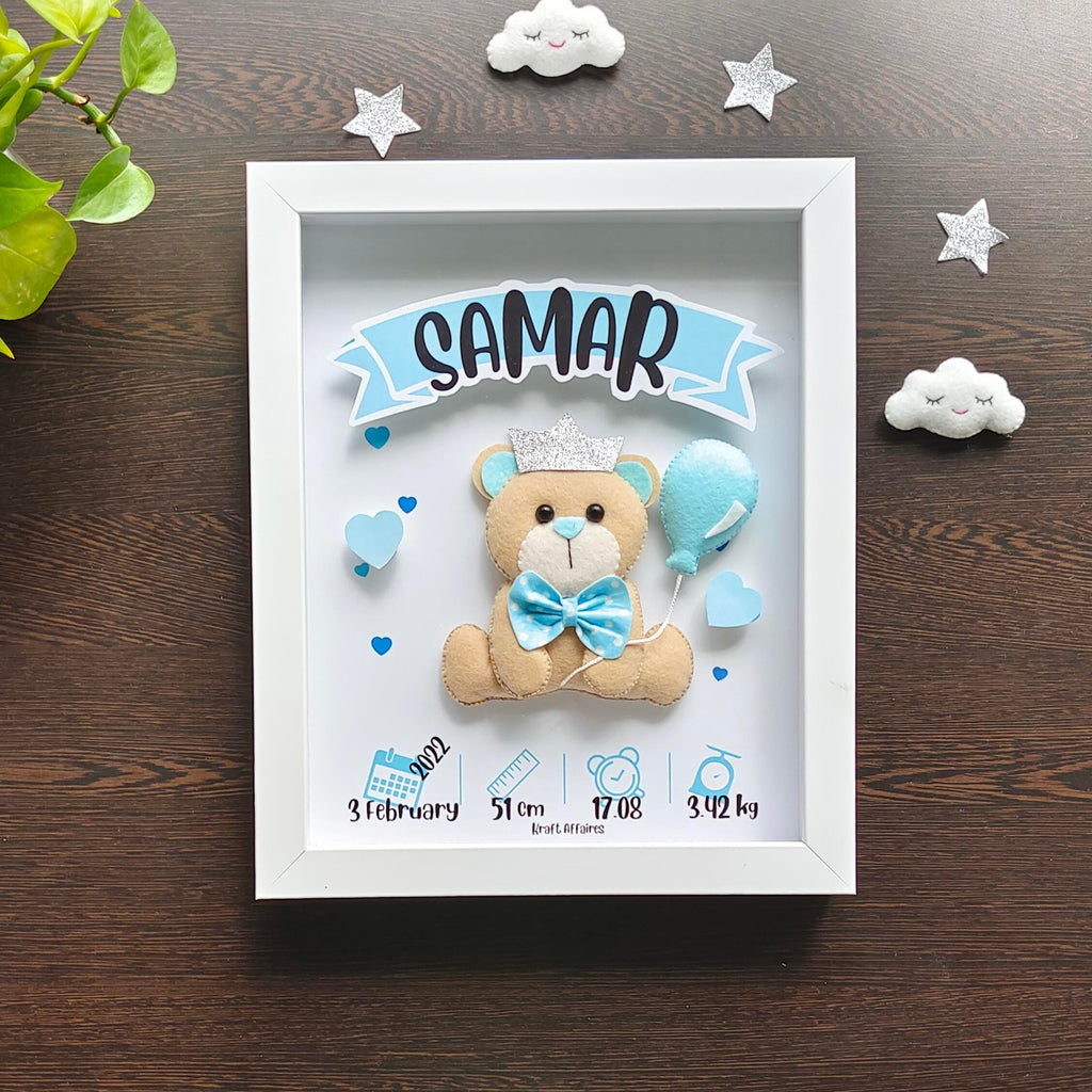 Personalised prince teddy birth memory frame