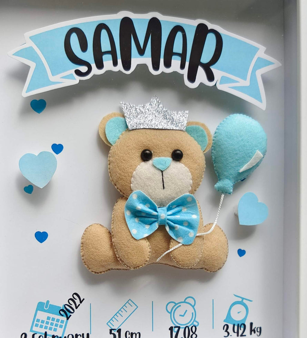 Personalised prince teddy birth memory frame