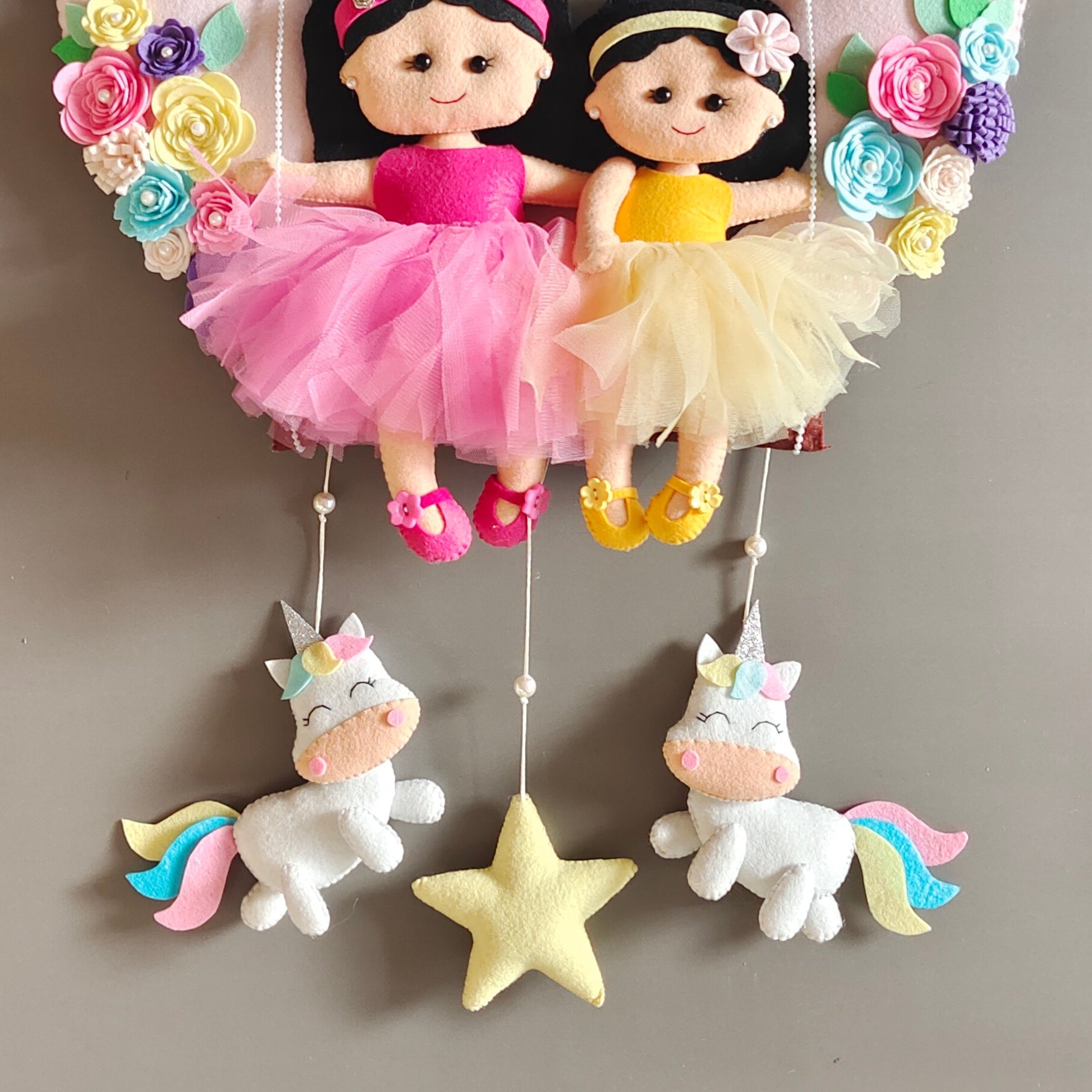 Personalized Sisters on the Swing with Unicorn