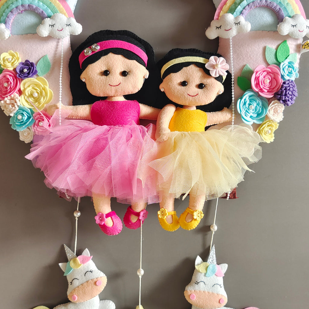 Personalized Sisters on the Swing with Unicorn