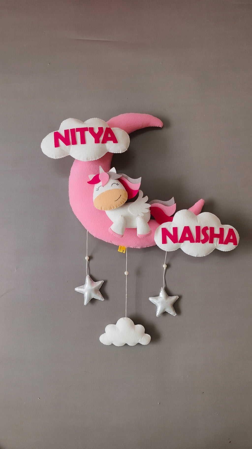 Personalised cute unicorn on the moon for siblings