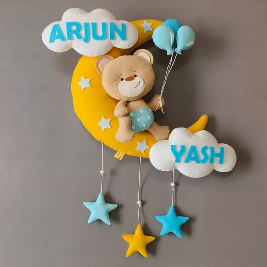 Teddy on moon with Balloons for Sibling