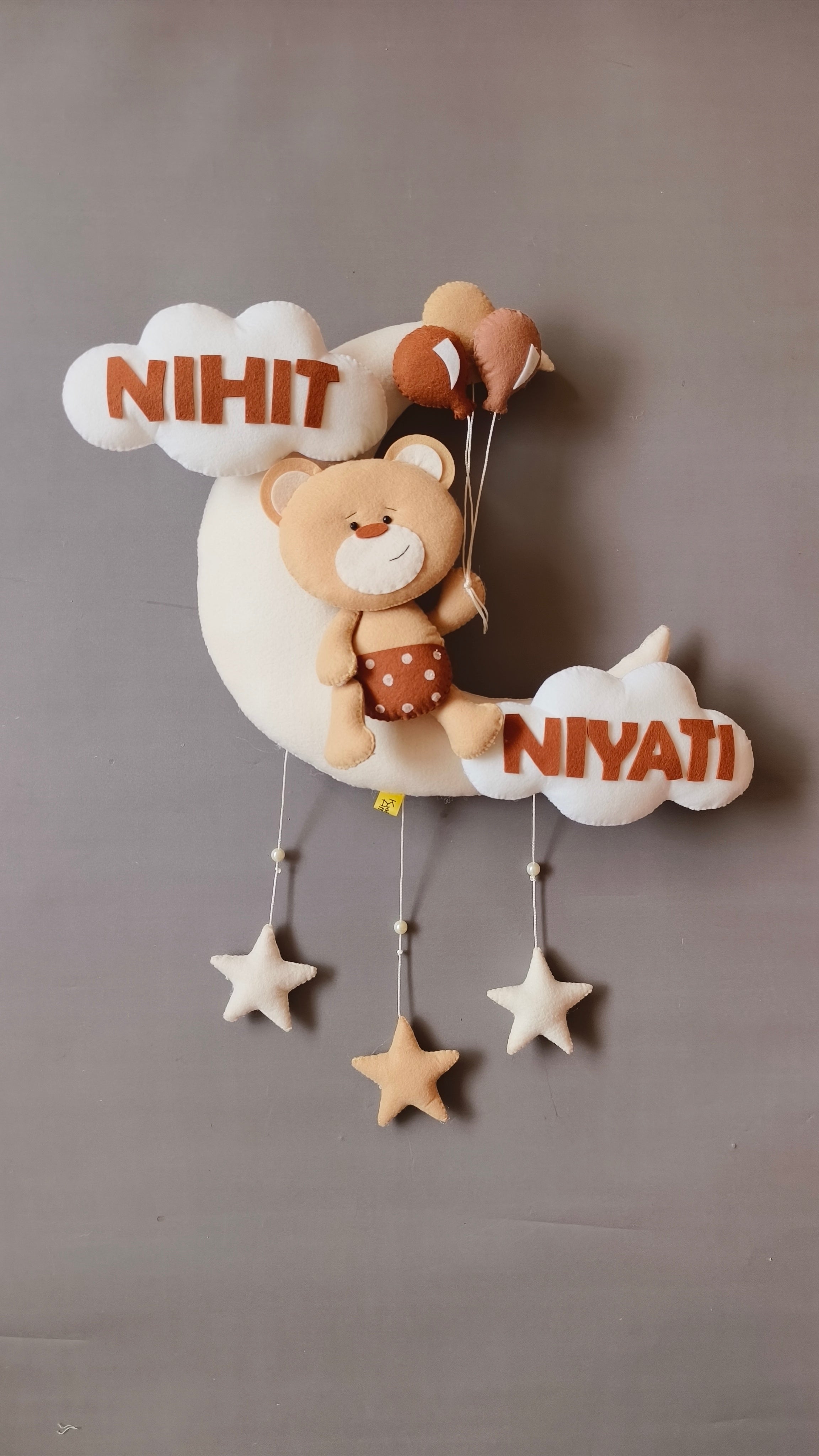 Personalised Teddy on Moon with Balloons — Perfect Gift for Siblings