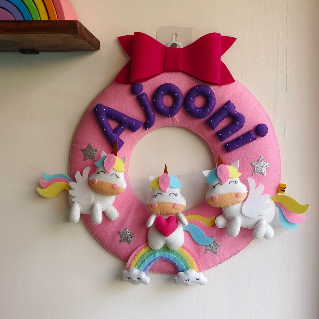 Personalised Magical Unicorn Wall Hanging with Name for Kids Bedroom
