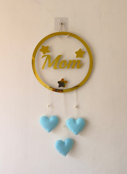 Elegant "Mom" Wall Decor with Heart Hangings