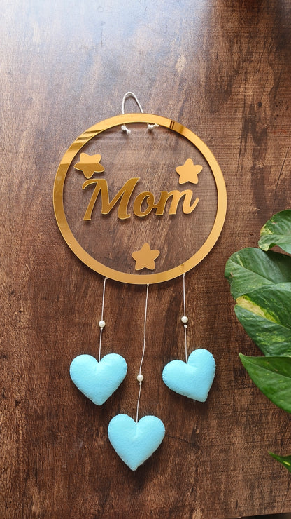 Elegant "Mom" Wall Decor with Heart Hangings