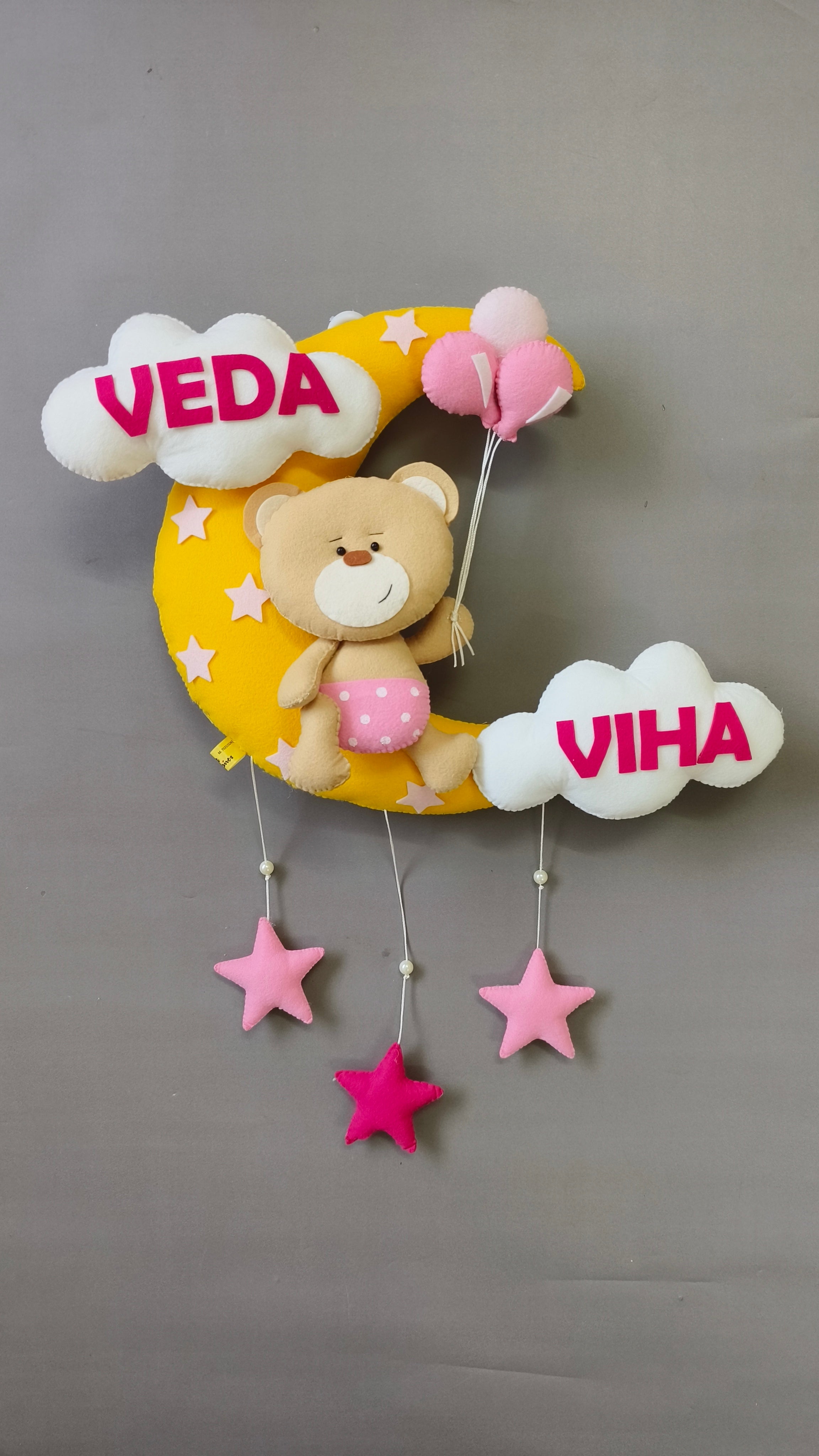 Personalised Teddy on Moon with Balloons — Perfect Gift for Siblings