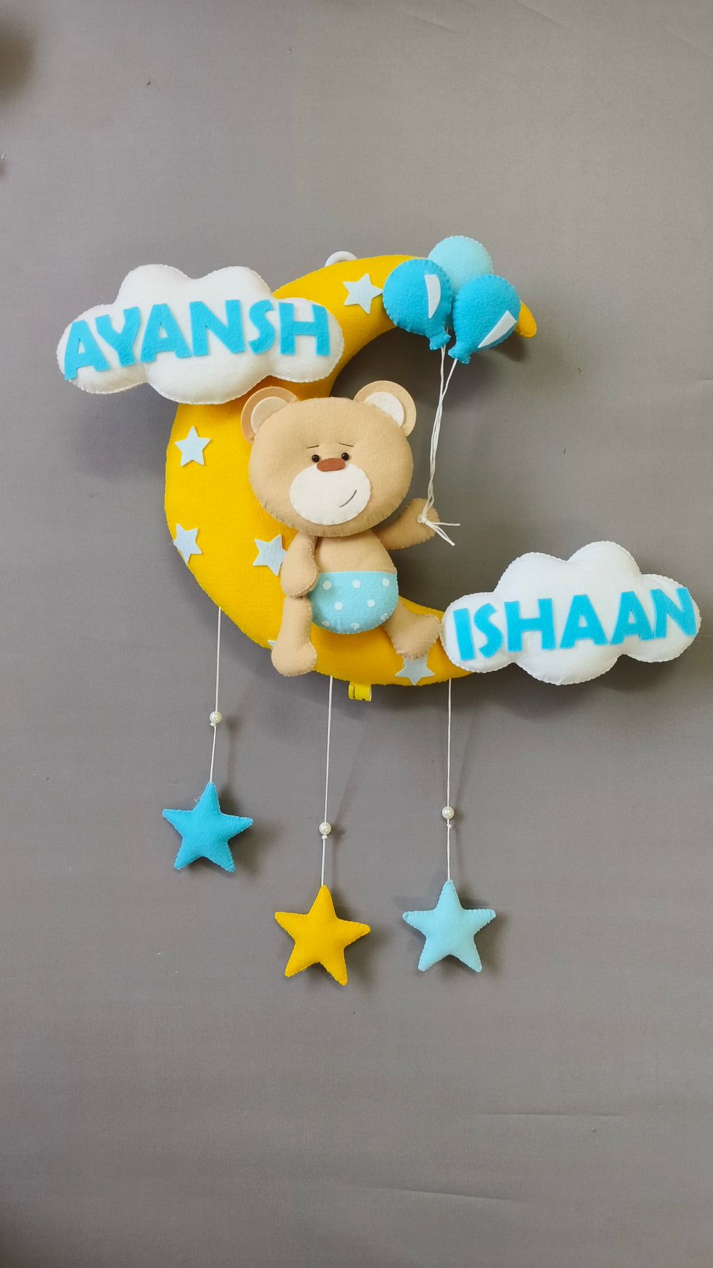 Personalised Teddy on Moon with Balloons — Perfect Gift for Siblings