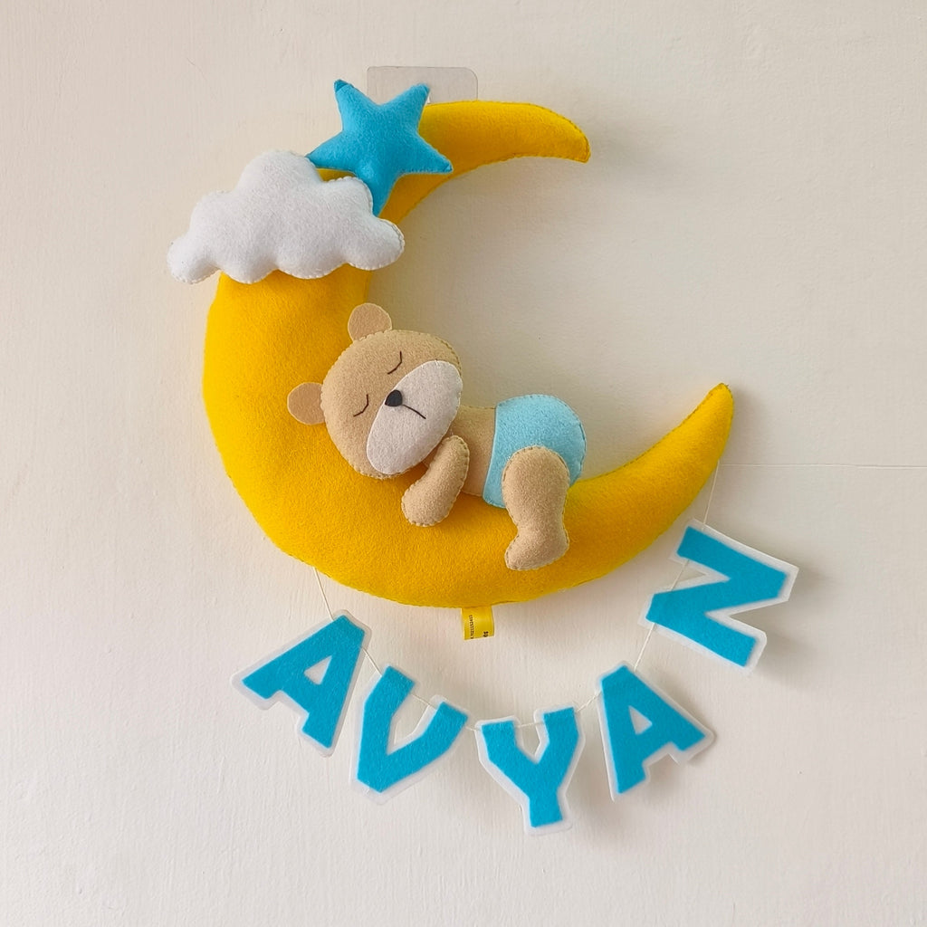 Personalized Teddy Sitting on Small Moon Birthday Gift