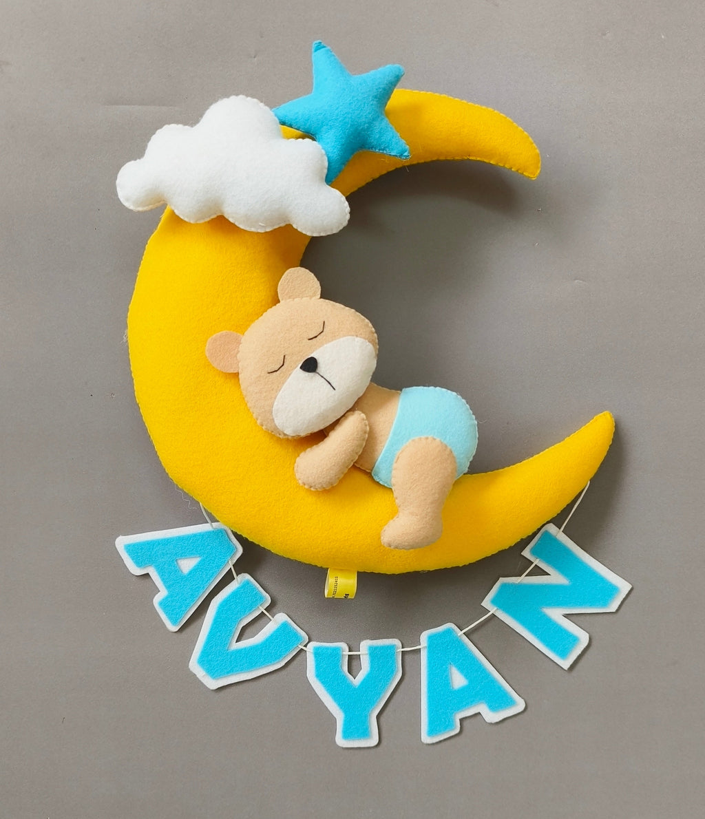 Personalized Teddy Sitting on Small Moon Birthday Gift