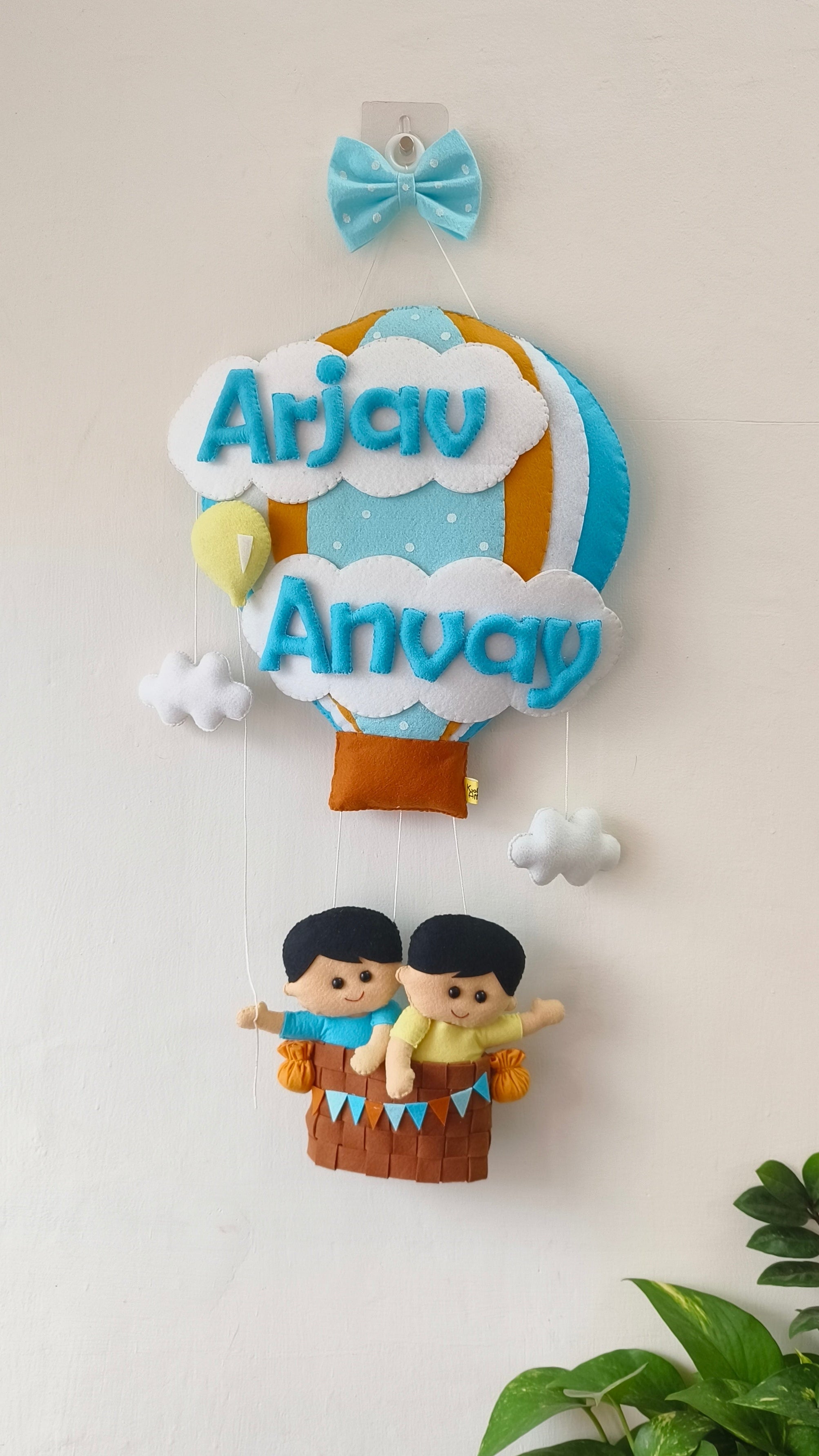 Personalised Big Hot Air Balloon with Siblings Custom Name Wall Hanging