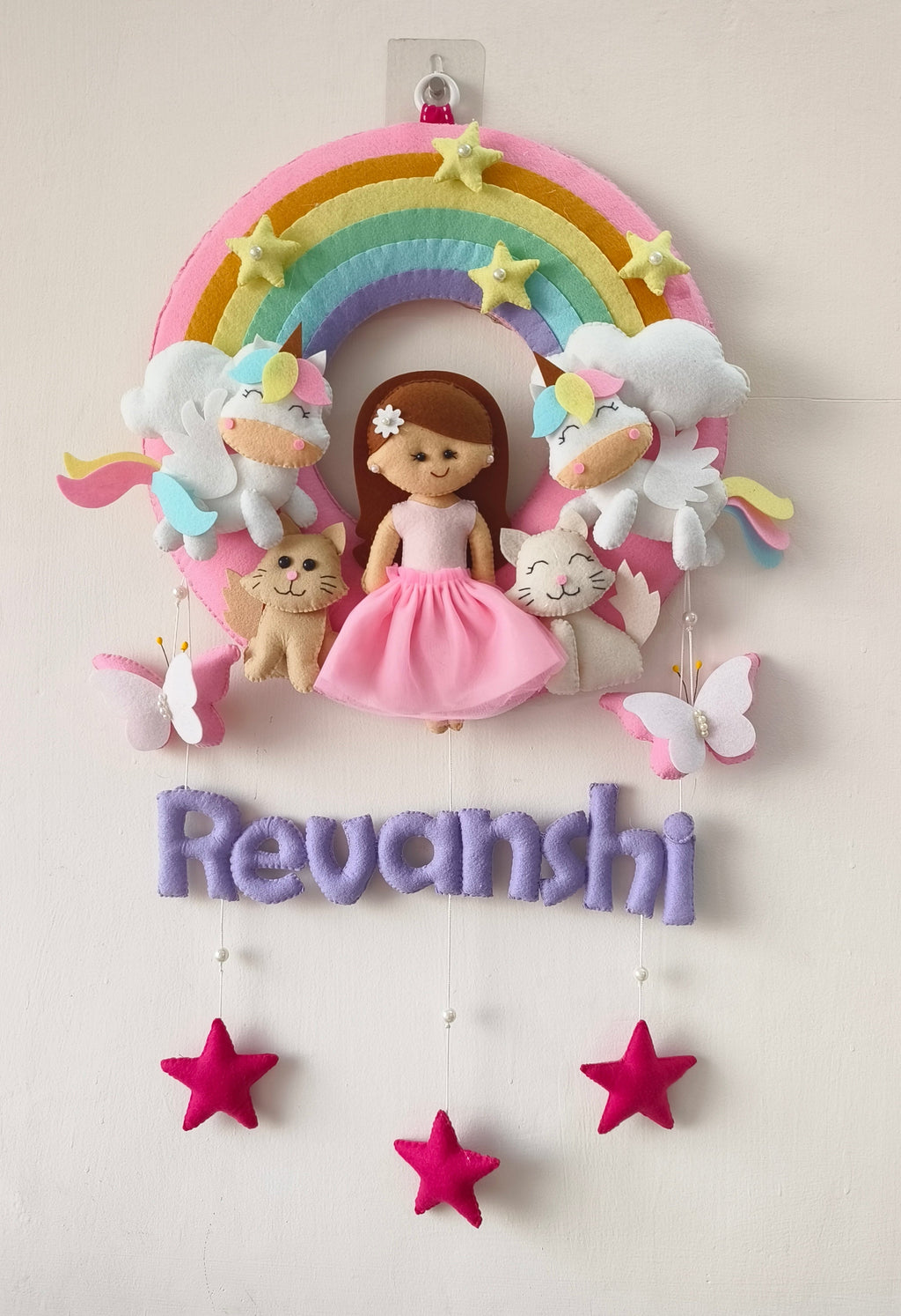Personalized Rainbow Girl with cats Handmade Wall Decor for Kids Room