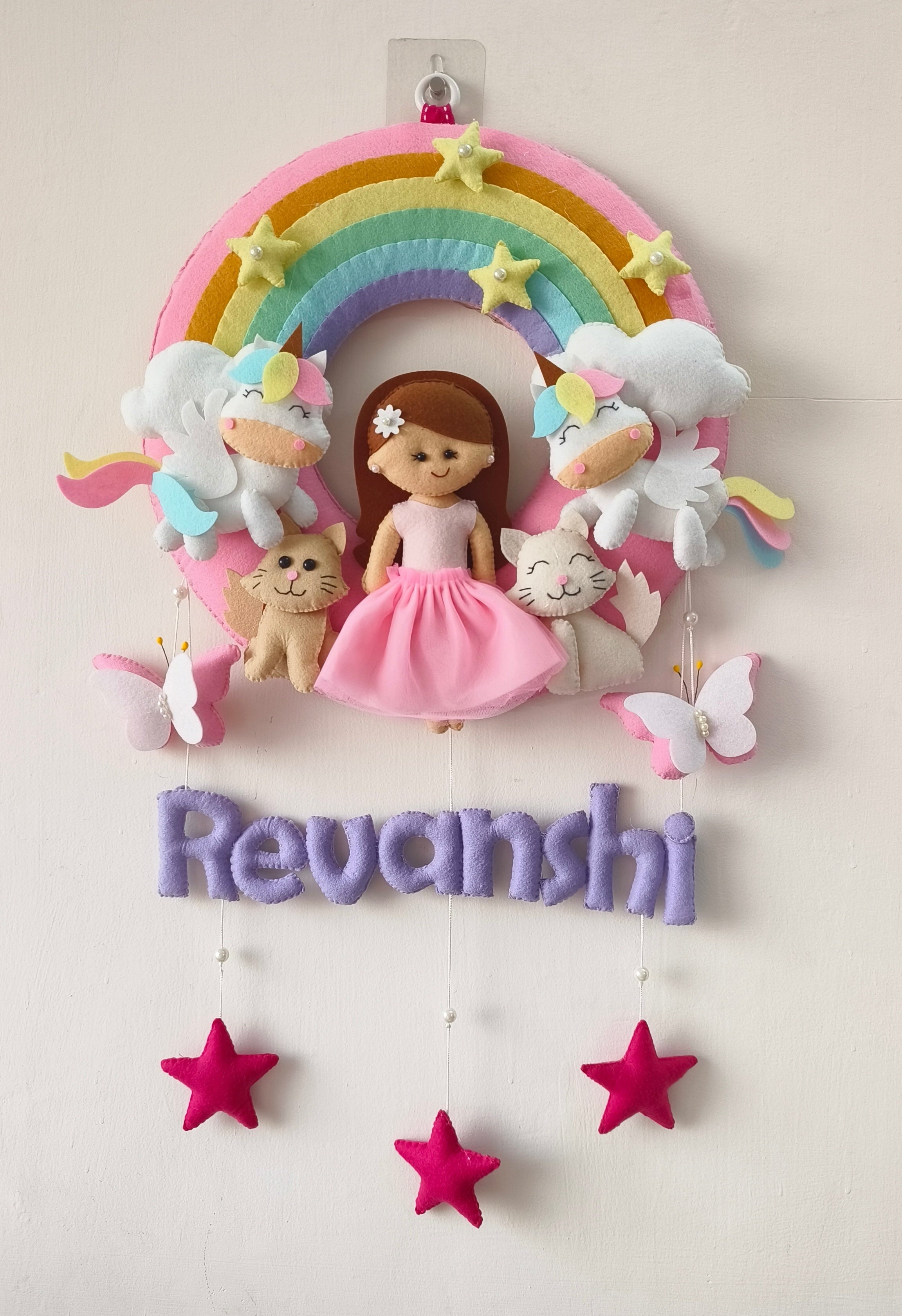 Personalized Rainbow Girl with cats Handmade Wall Decor for Kids Room