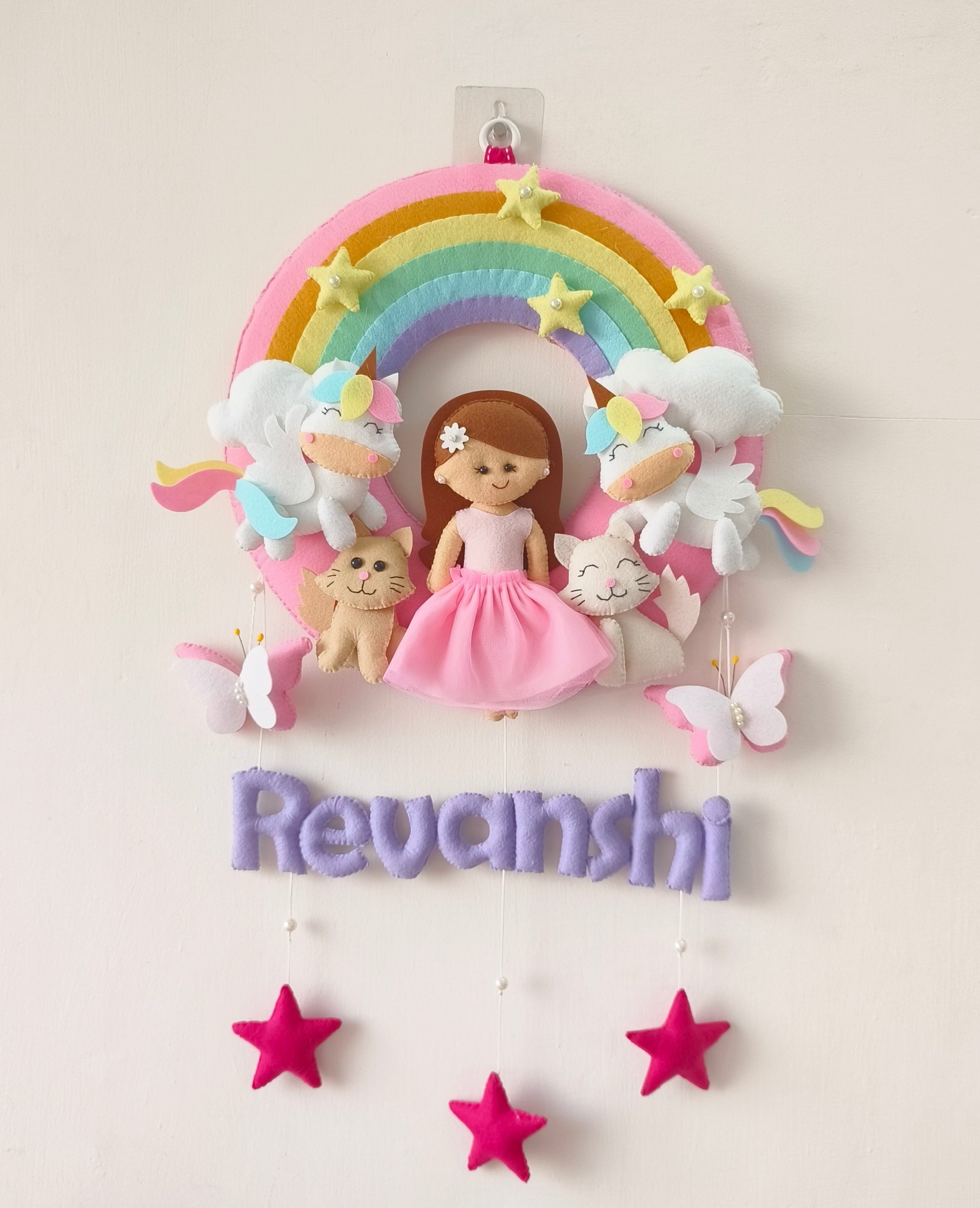 Personalized Rainbow Girl with cats Handmade Wall Decor for Kids Room