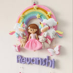 Personalized Rainbow Girl with cats Handmade Wall Decor for Kids Room