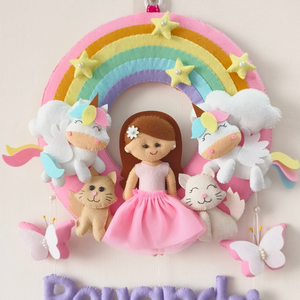 Personalized Rainbow Girl with cats Handmade Wall Decor for Kids Room