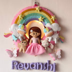 Personalized Rainbow Girl with cats Handmade Wall Decor for Kids Room