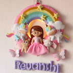Personalized Rainbow Girl with cats Handmade Wall Decor for Kids Room